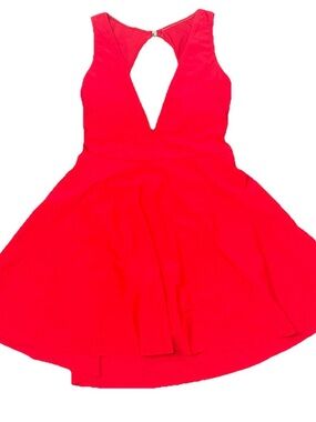 Women’s Red Swim Dress Swimwear M Deep V-Neckline Halter Full Skirt Beach Cruise